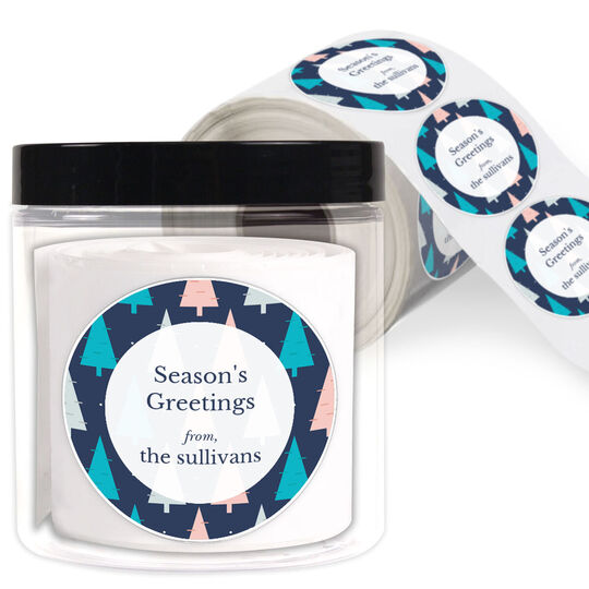 Colorful Modern Holiday Trees Round Gift Stickers in a Jar